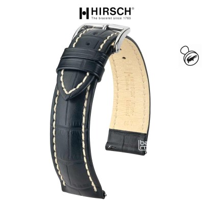 Watchstrap Hirsch Modena Black 22mm white stiches