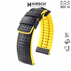 Bracelet Hirsch AYRTON Caoutchouc Jaune 22mm Cuir Carbone