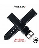 bracelet montre etanche veau noir doublure caoutchouc arezzo 22mm