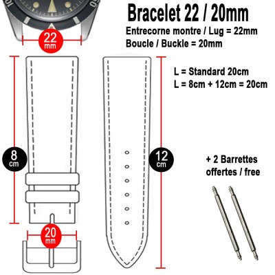 Bracelet Rallye MONZA 22mm black leather red stich AREZZO