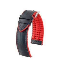 Bracelet Hirsch Andy Caoutchouc Rouge 20mm Cuir Noir