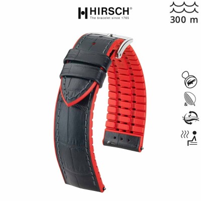 Watchstrap Hirsch ANDY Red 20mm and black leather