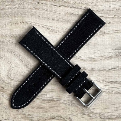 Watchstrap AREZZO NUBUCK SLIM black 20mm