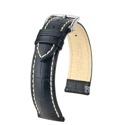 Watchstrap Hirsch Modena black 18mm white stiches