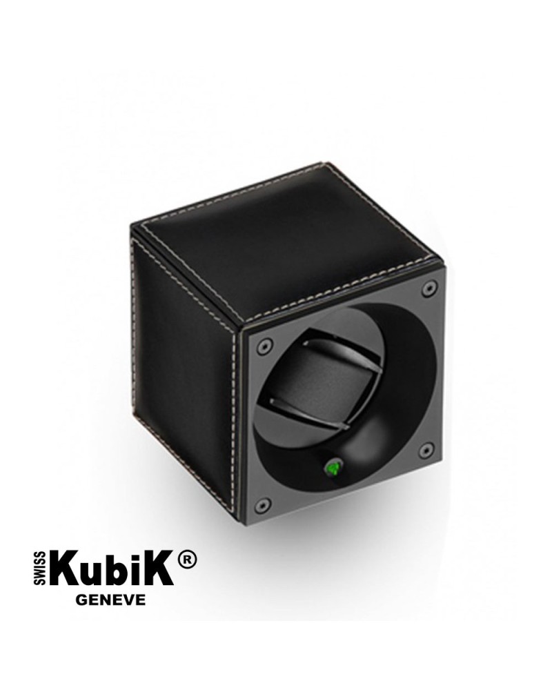 Watchwinder Swiss Kubik Single black Leather white stiches