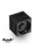 Watchwinder Swiss Kubik Single black Leather white stiches