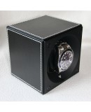 Watchwinder Swiss Kubik Single black Leather white stiches